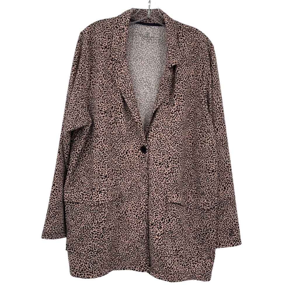 Cuddl Duds‎ Blazer Womens 1X Pink Leopard Print Knit Cardigan Jacket Long Sleeve